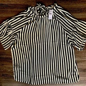 LOFT Striped Tie Back Blouse, Black and White, Medium